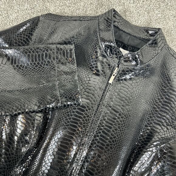 Chico's Genuine Leather Black Designer Fashion Jacket Size 2 Snakeskin Print - Picture 1 of 12